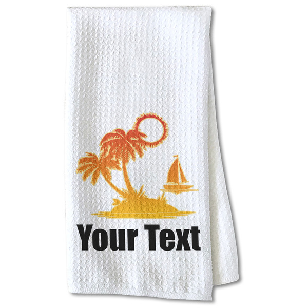 Custom Tropical Sunset Kitchen Towel - Waffle Weave - Partial Print (Personalized)