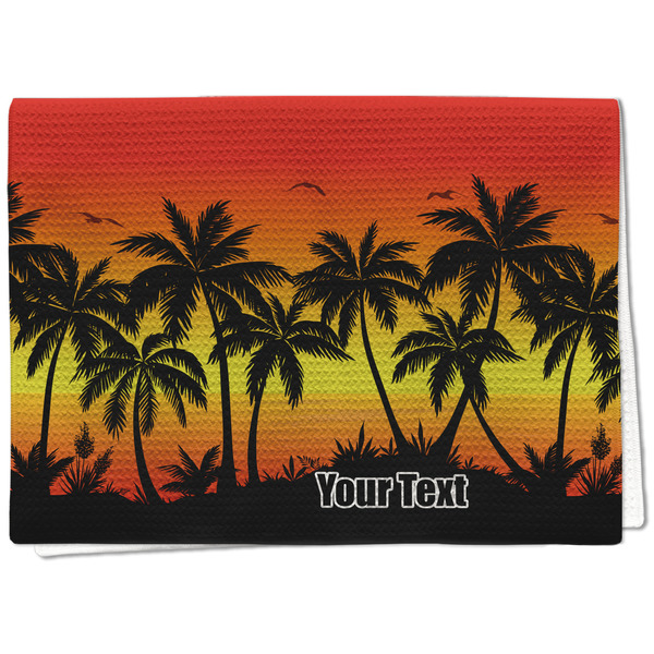 Custom Tropical Sunset Kitchen Towel - Waffle Weave (Personalized)