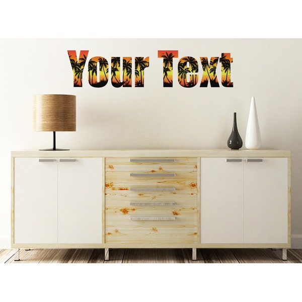 Tropical Sunset Wall Name Decal On Wooden Desk