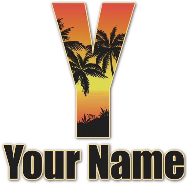 Custom Tropical Sunset Name & Initial Decal - Up to 9"x9" (Personalized)
