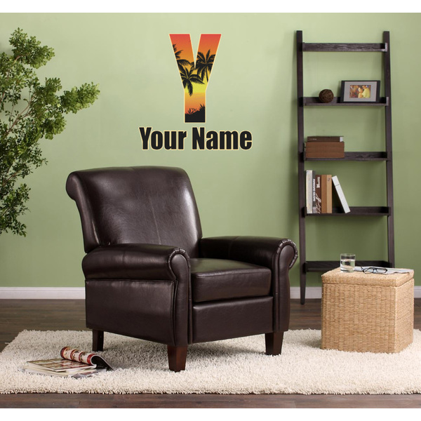 Tropical Sunset Wall Name & Initial Large on Living Room Wall