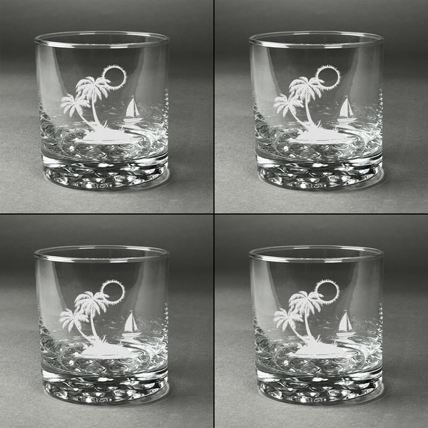 Tropical Sunset Whiskey Glasses - Set of 4 all Engraved