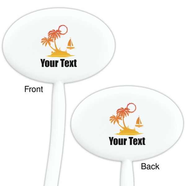 Tropical Sunset White Plastic 7" Stir Stick - Double Sided - Oval - Front & Back