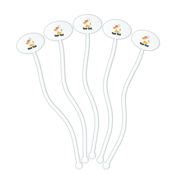 Tropical Sunset White Plastic 7" Stir Stick - Oval - Fan