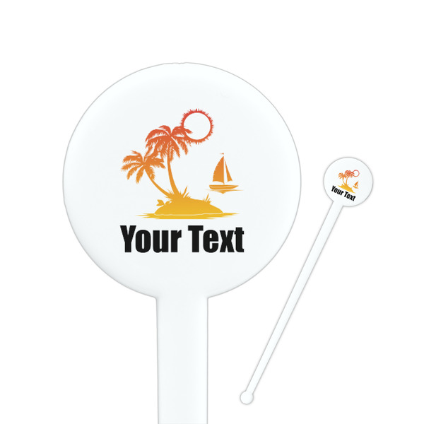 Custom Tropical Sunset 7" Round Plastic Stir Sticks - White - Double Sided (Personalized)