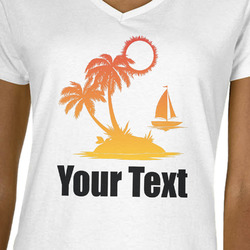 Tropical Sunset Women's V-Neck T-Shirt - White - Large (Personalized)