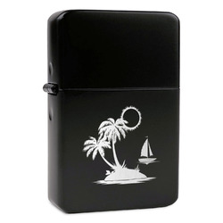 Tropical Sunset Windproof Lighter - Black - Double Sided & Lid Engraved