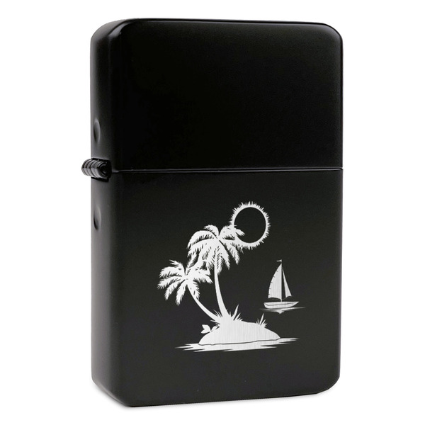 Custom Tropical Sunset Windproof Lighter - Black - Double Sided