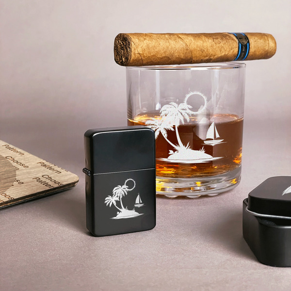 Tropical Sunset Windproof Lighters - Black - In Context