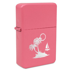 Tropical Sunset Windproof Lighter - Pink - Double Sided & Lid Engraved