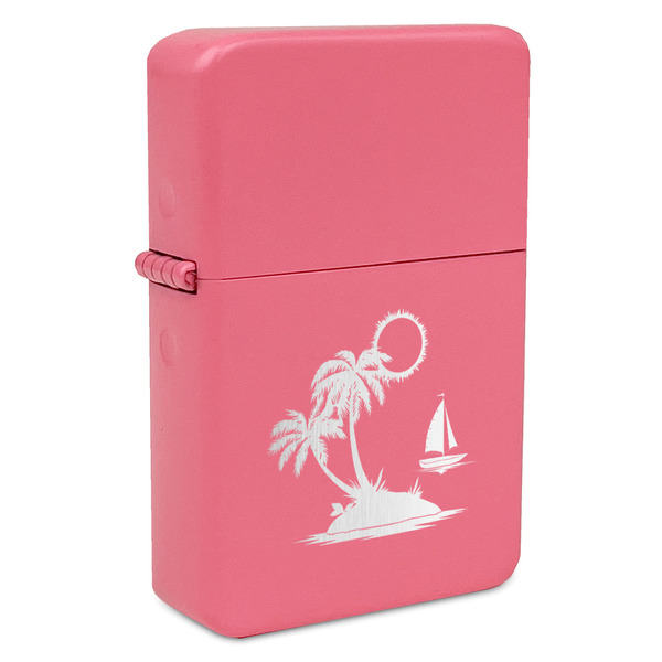 Custom Tropical Sunset Windproof Lighter - Pink - Double Sided