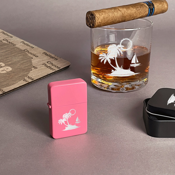 Tropical Sunset Windproof Lighters - Pink - In Context