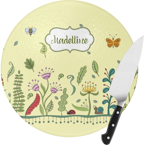 Custom Nature Inspired Round Glass Cutting Board - Small (Personalized)