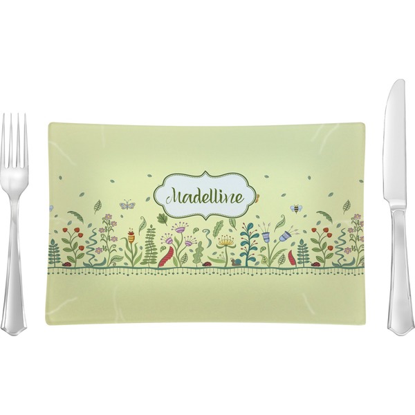 Custom Nature Inspired Rectangular Glass Lunch / Dinner Plate - Single or Set (Personalized)