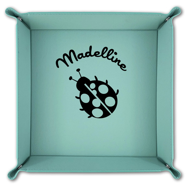 Nature Inspired 9" x 9" Teal Leatherette Snap Up Tray - FOLDED