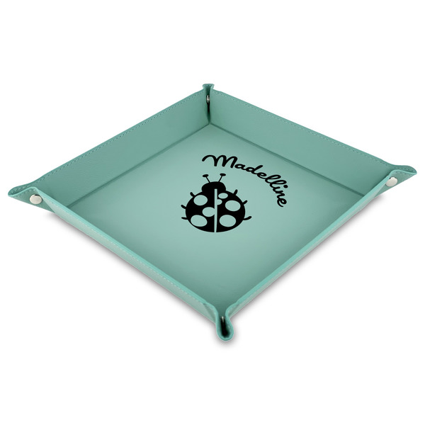 Custom Nature Inspired 9" x 9" Teal Faux Leather Valet Tray (Personalized)