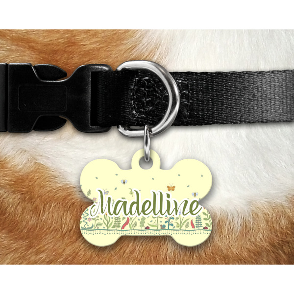 Nature & Flowers Bone Shaped Dog Tag on Collar & Dog