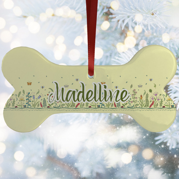 Custom Nature Inspired Ceramic Dog Ornament w/ Name or Text