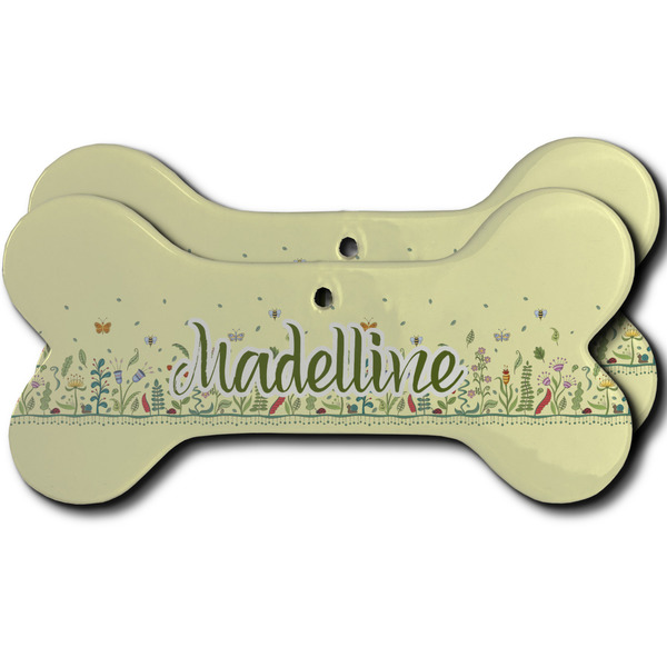 Custom Nature Inspired Ceramic Dog Ornament - Front & Back w/ Name or Text