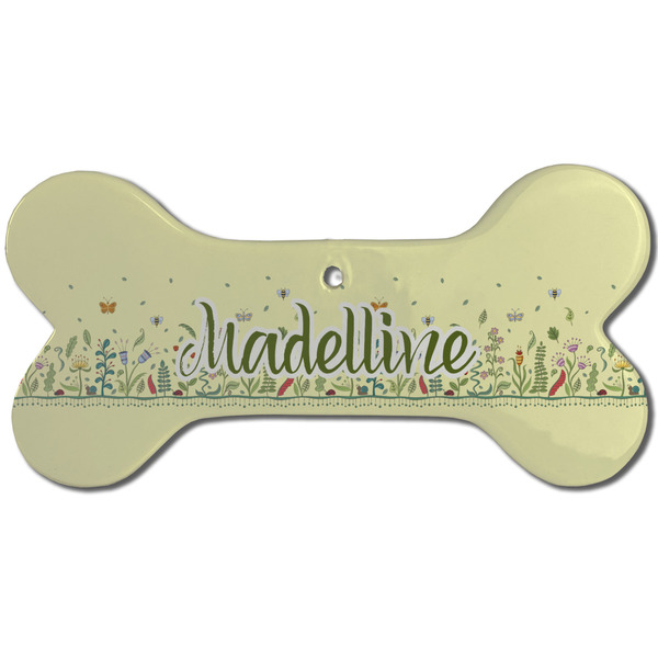 Custom Nature Inspired Ceramic Dog Ornament - Front w/ Name or Text