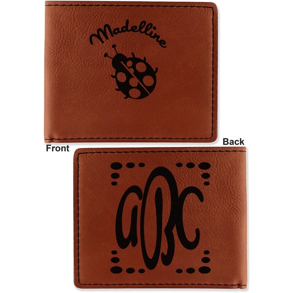 Nature Inspired Cognac Leatherette Bifold Wallets - Front and Back