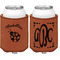 Nature Inspired Cognac Leatherette Can Sleeve - Double Sided Front and Back