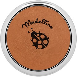 Nature Inspired Leatherette Round Coaster w/ Silver Edge (Personalized)