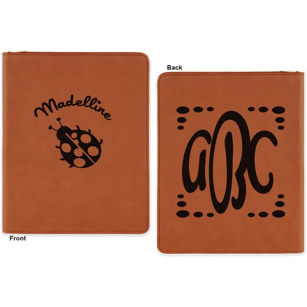 Nature Inspired Cognac Leatherette Zipper Portfolios with Notepad - Double Sided - Apvl