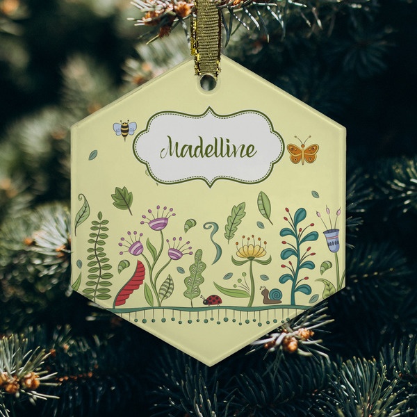 Nature Inspired Frosted Glass Ornament - Hexagon (Lifestyle)