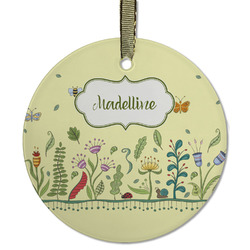 Nature Inspired Flat Glass Ornament - Round w/ Name or Text