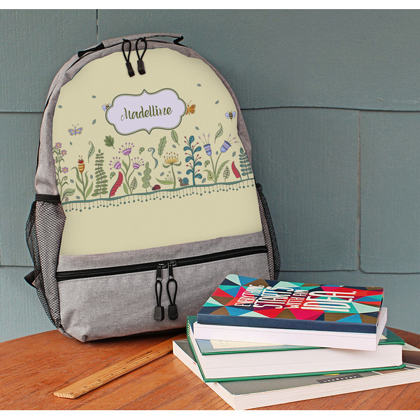 Nature Inspired Large Backpack - Gray - On Desk