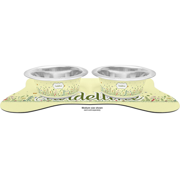 Nature & Flowers Metal Pet Bowls - On Dog Bone Shaped Mat