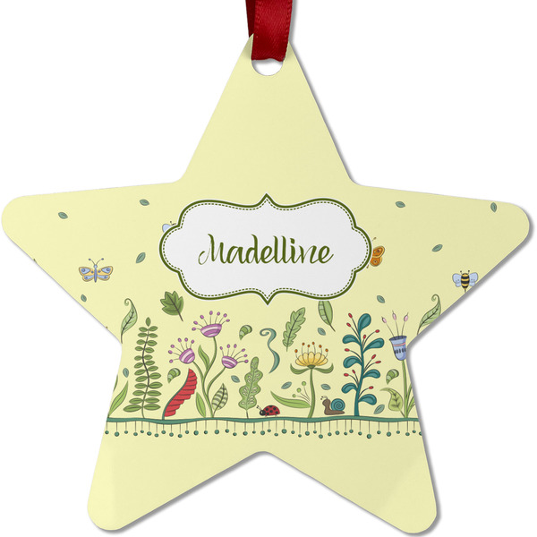 Custom Nature Inspired Metal Star Ornament - Double Sided w/ Name or Text