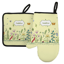 Nature Inspired Left Oven Mitt & Pot Holder Set w/ Name or Text