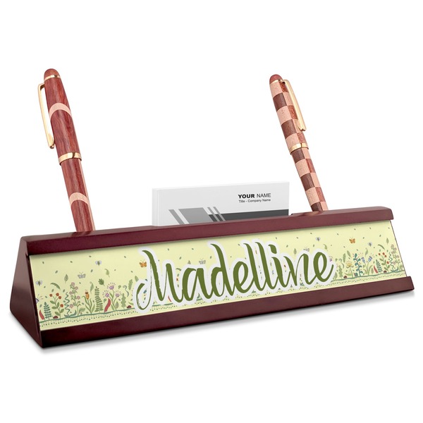Custom Nature Inspired Red Mahogany Nameplate with Business Card Holder (Personalized)