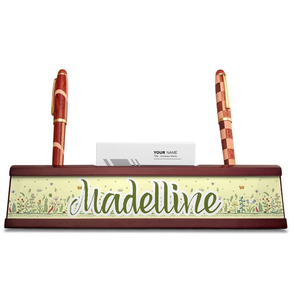 Nature Inspired Red Mahogany Nameplates with Business Card Holder - Straight
