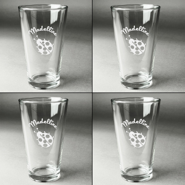 Nature Inspired Set of Four Engraved Beer Glasses - Individual View