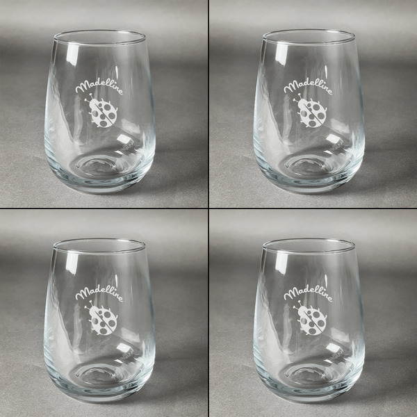Nature Inspired Set of Four Personalized Stemless Wineglasses (Approval)