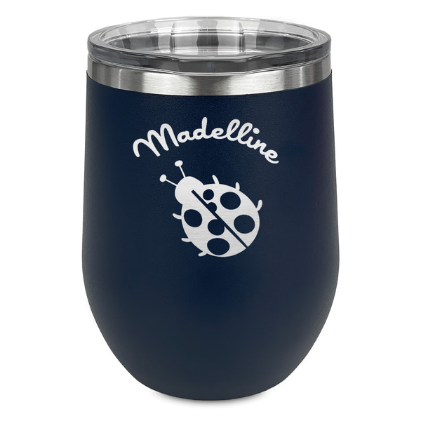Custom Nature Inspired Stemless Stainless Steel Wine Tumbler - Navy - Double Sided (Personalized)