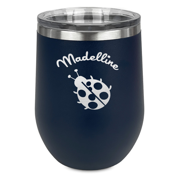 Custom Nature Inspired Stemless Stainless Steel Wine Tumbler - Navy - Single Sided (Personalized)