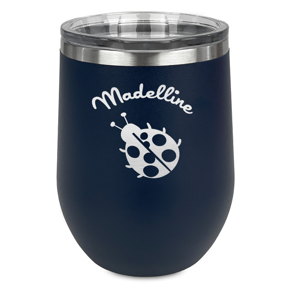Nature Inspired Stainless Wine Tumblers - Navy - Single Sided - Front