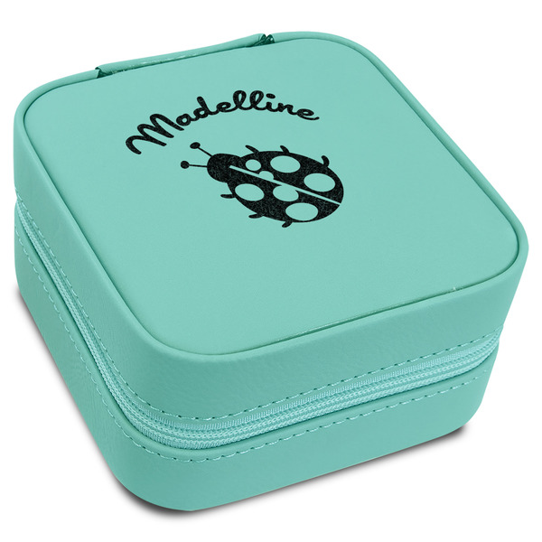 Custom Nature Inspired Travel Jewelry Box - Teal Leather (Personalized)
