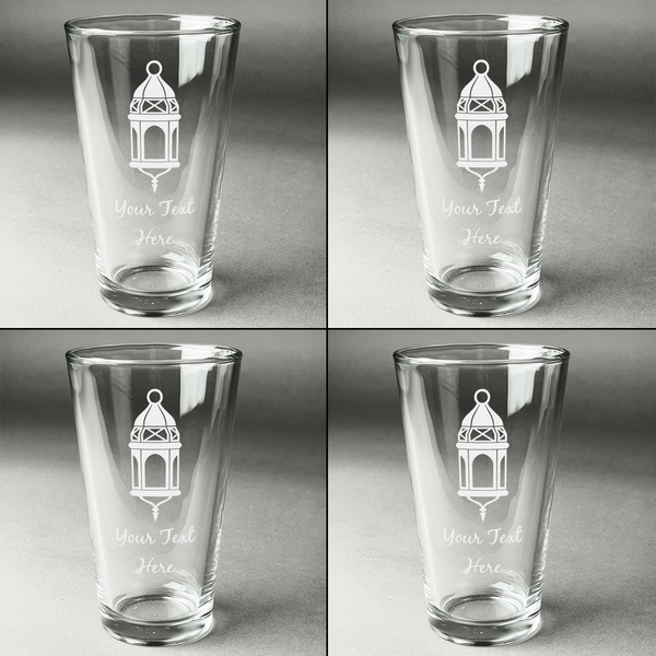 Hanging Lanterns Set of Four Engraved Beer Glasses - Individual View
