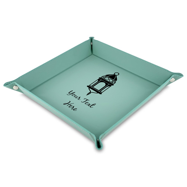 Custom Hanging Lanterns Faux Leather Dice Tray - 9" x 9"  - Teal