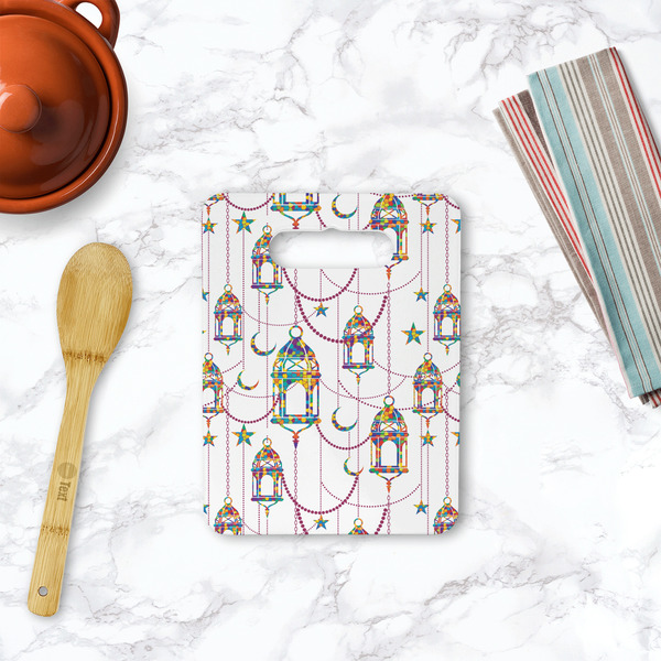 Hanging Lanterns Rectangle Trivet with Handle - LIFESTYLE