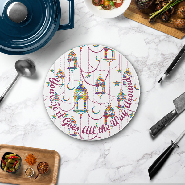 Hanging Lanterns Round Stone Trivet - In Context View