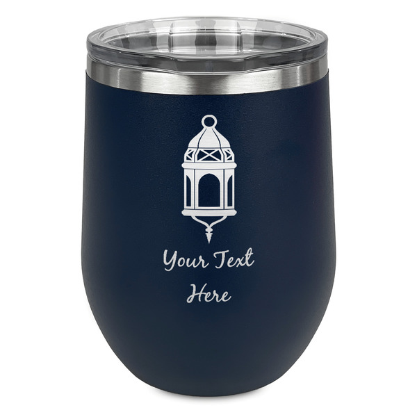 Hanging Lanterns Stainless Wine Tumblers - Navy - Single Sided - Front