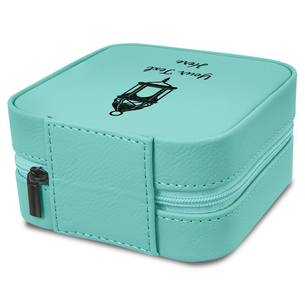 Hanging Lanterns Travel Jewelry Boxes - Leather - Teal - View from Rear