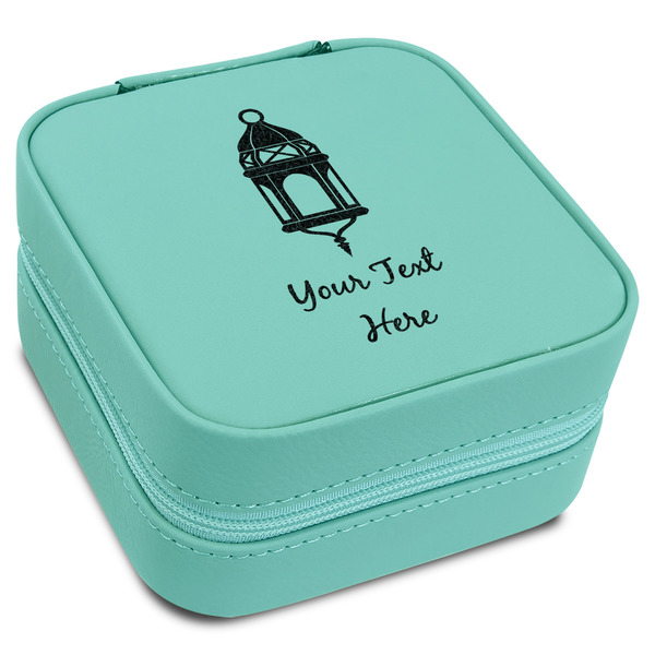 Custom Hanging Lanterns Travel Jewelry Box - Teal Leather
