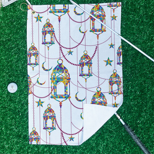 Hanging Lanterns Waffle Weave Golf Towel - In Context